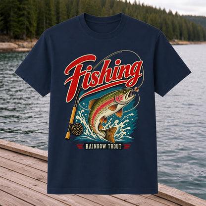 Vintage Rainbow Trout Fishing Graphic T-Shirt