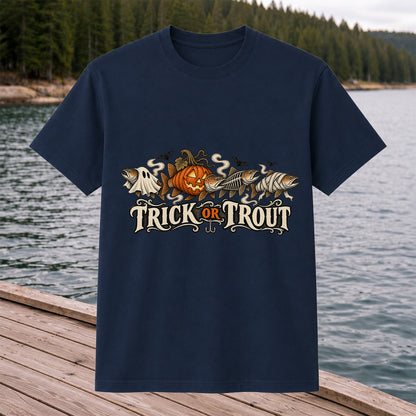 Trick or Trout Halloween Fish Lineup Fishing T-Shirt