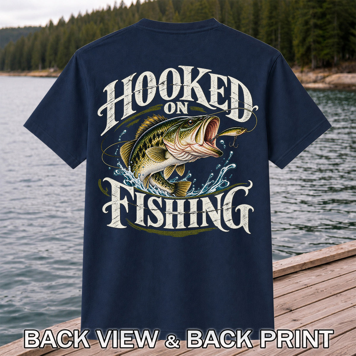 Hooked on Fishing Largemouth Bass Graphic T-Shirt | Back Print