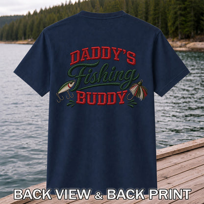 Daddy's Fishing Buddy Funny Fishing Graphic T-Shirt | Back Print