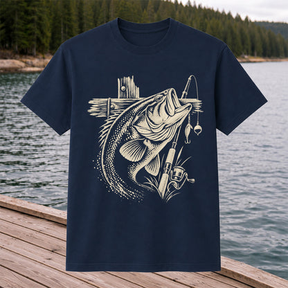 Largemouth Bass Fishing Rod Vintage Graphic T-Shirt