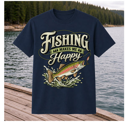 Fishing Makes Me Happy Rainbow Trout Vintage Graphic T-Shirt