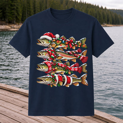 Christmas Trout Fishing Holiday Graphic T-Shirt
