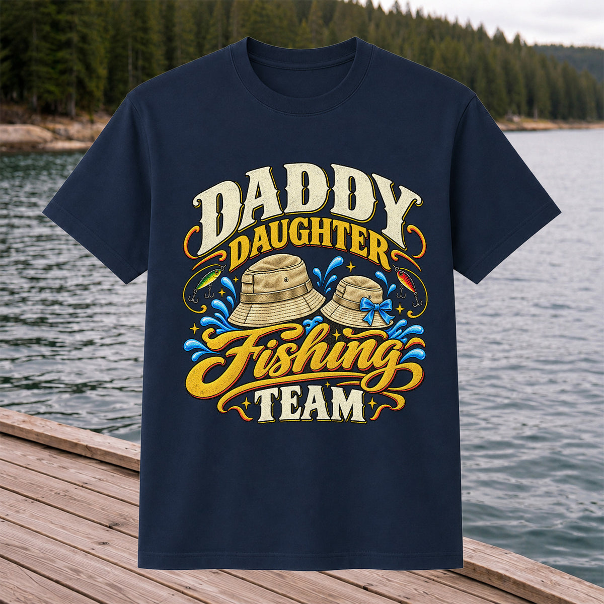 Dad Daughter Fishing Team Family Fishing Graphic T-Shirt