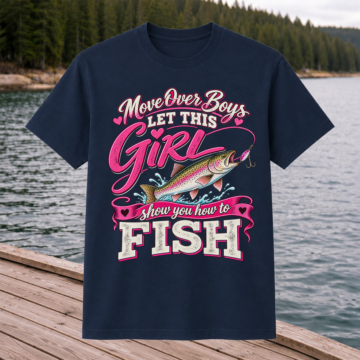 Move Over Boys Let This Girl Show You How to Fish Rainbow Trout Fishing T-Shirt