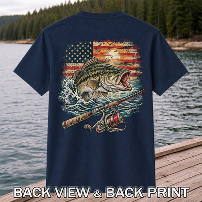 American Flag Largemouth Bass Fishing Graphic T-Shirt | Back Print