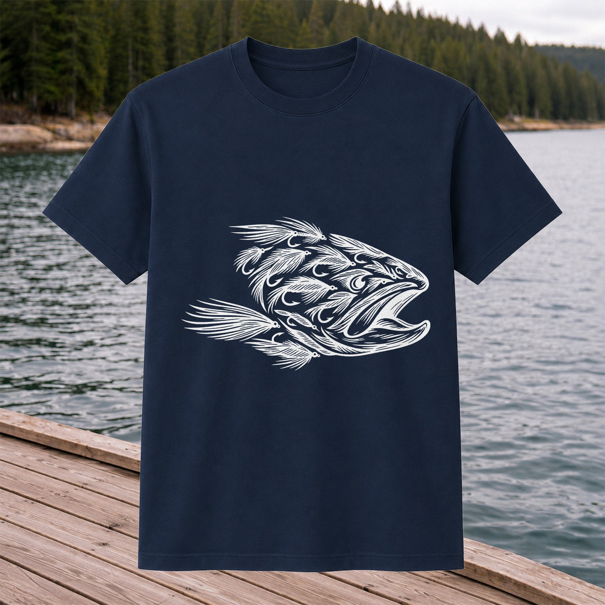 Fly Fishing Fish Design Graphic T-Shirt