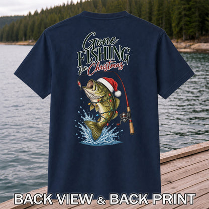 Gone Fishing for Christmas Bass Fishing Graphic T-Shirt | Back Print
