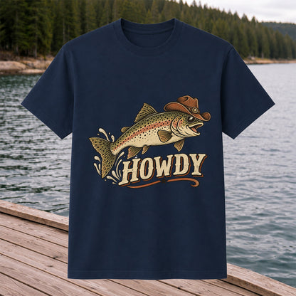 Howdy Cowboy Trout Vintage Fishing Graphic T-Shirt