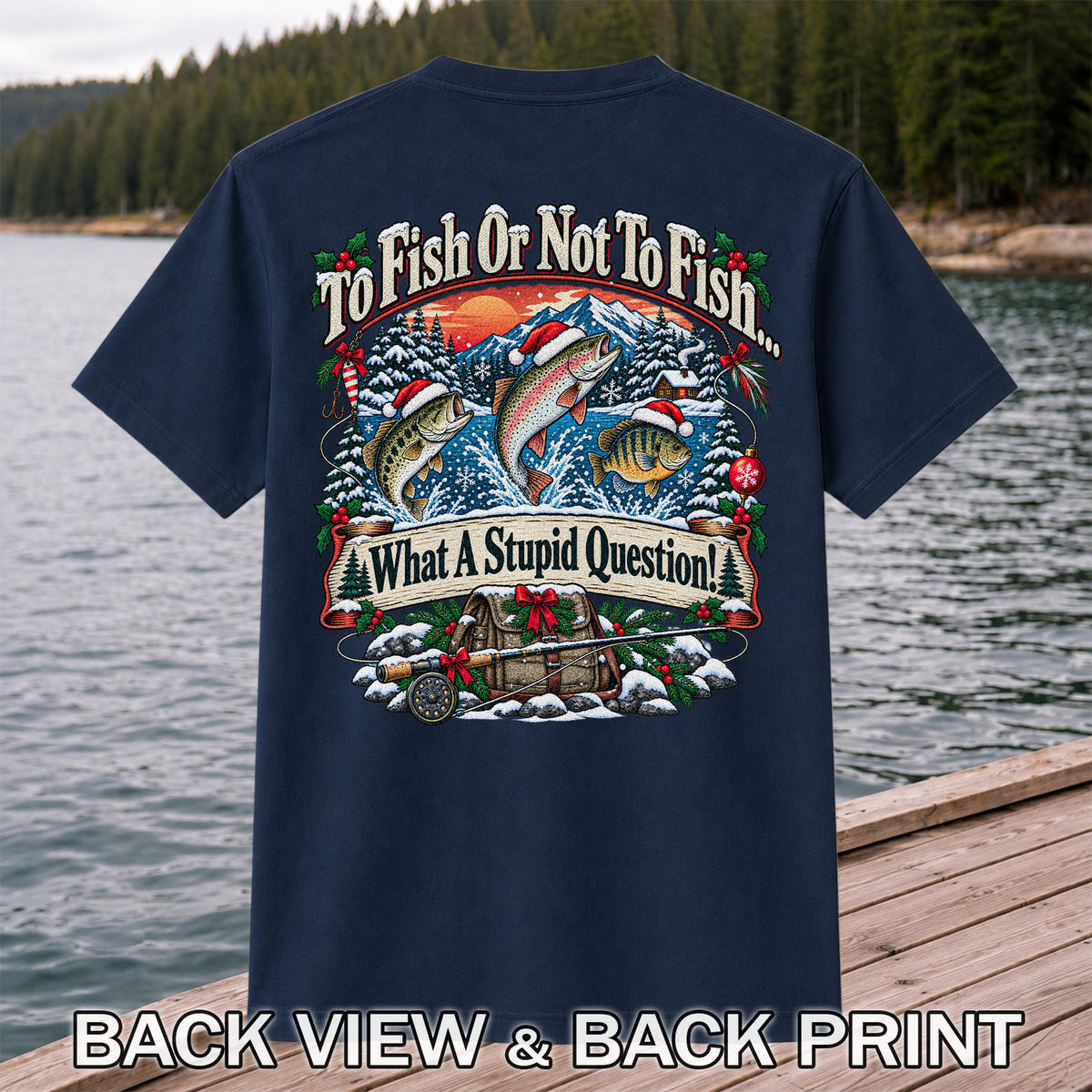 To Fish or Not to Fish Christmas Fishing T-Shirt | Back Print