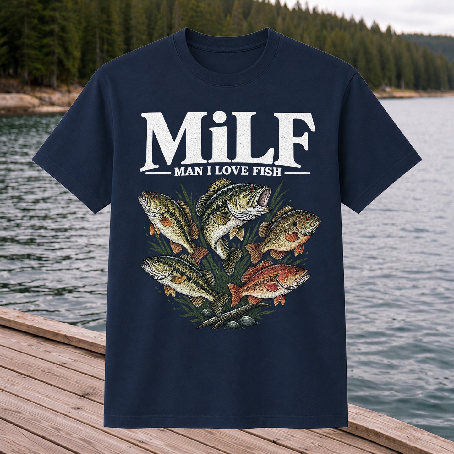 MiLF Man I Love Fish Five Bass Funny Fishing T-Shirt