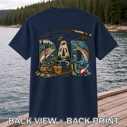 Dad Rainbow Trout Fly Fishing Vintage Graphic T-Shirt | Back Print