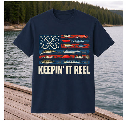 Keepin' It Reel American Flag Fishing Lures Graphic T-Shirt