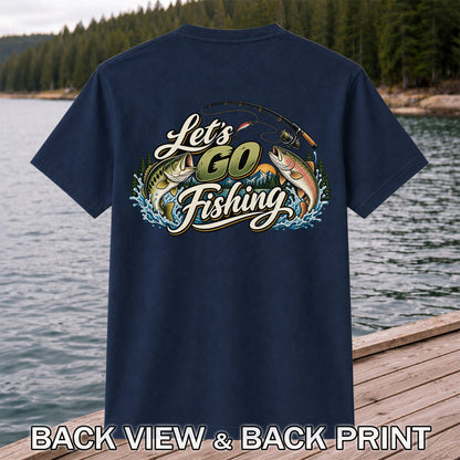 Let's Go Fishing Bass and Rainbow Trout Graphic T-Shirt | Back Print