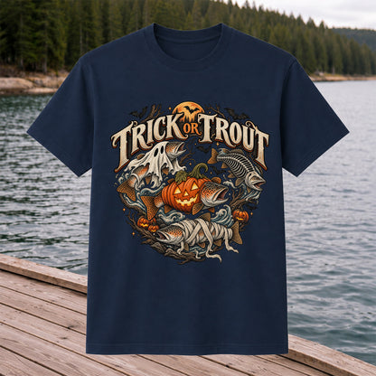 Trick or Trout Haunted Fish Halloween Fishing T-Shirt