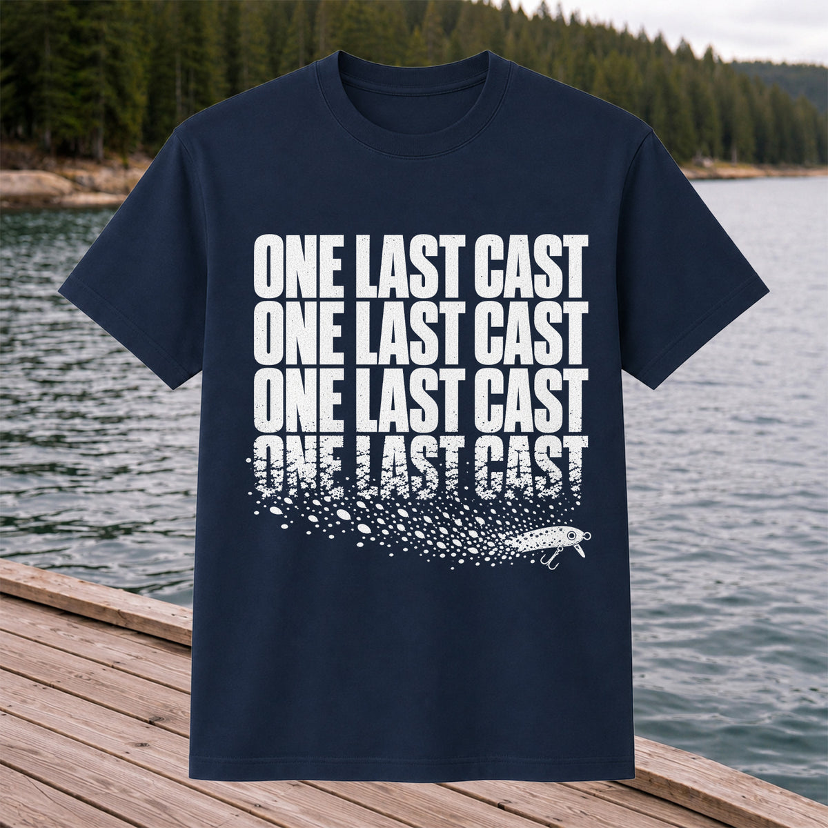 One Last Cast Repeating Fishing Lure Graphic T-Shirt