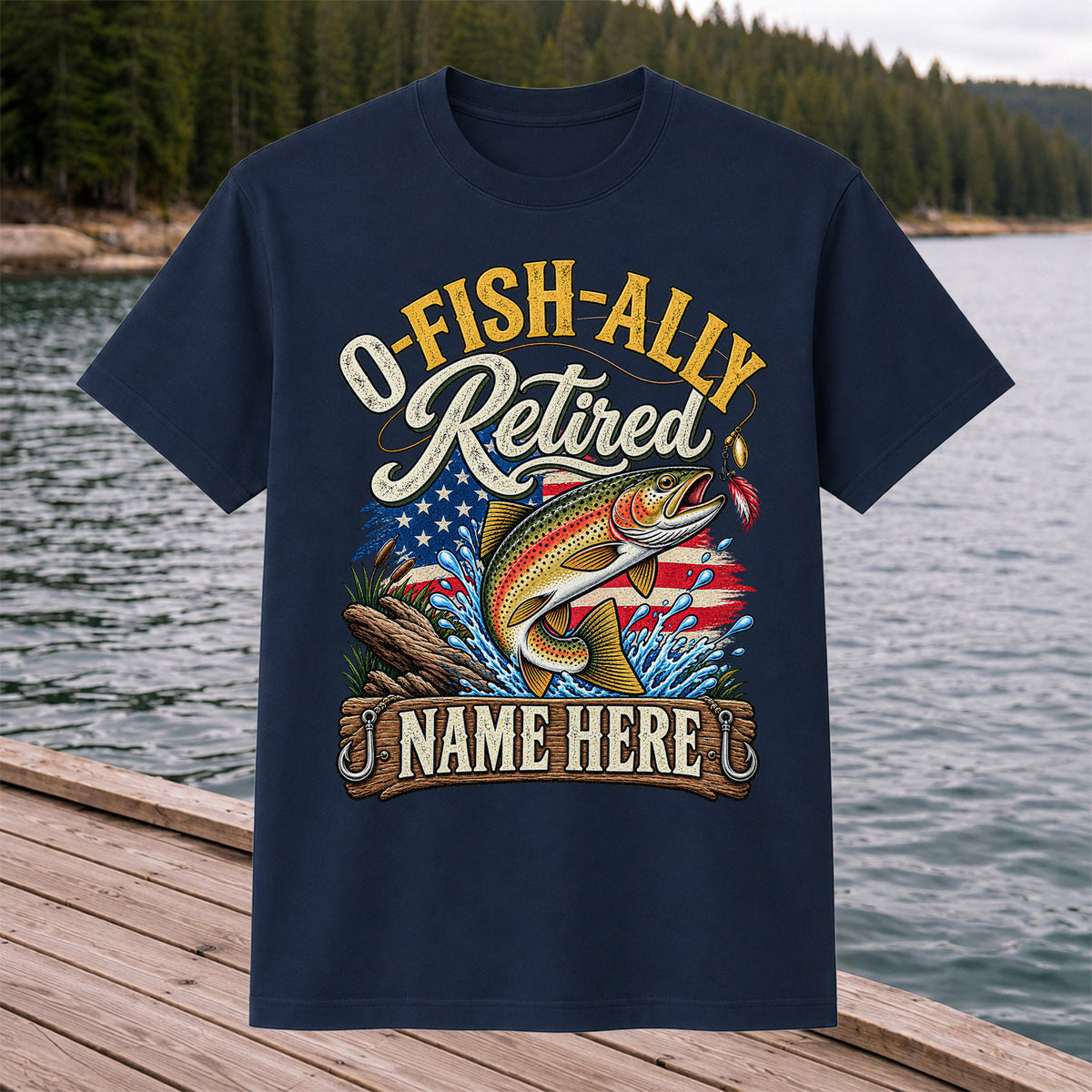 Retired Rainbow Trout American Flag Fishing T-Shirt