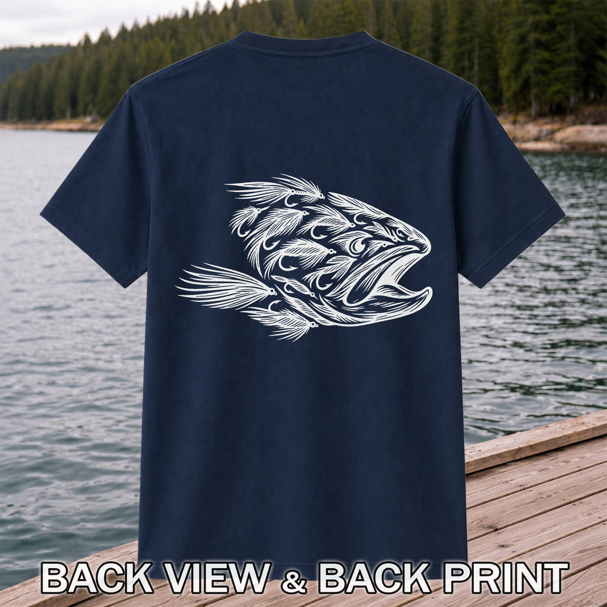 Fly Fishing Fish Design Graphic T-Shirt | Back Print