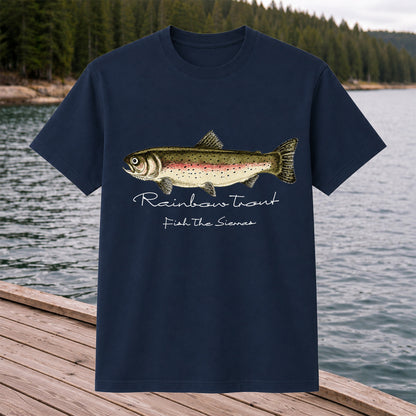 Rainbow Trout T-Shirt Fish The Sierras Fly Fishing Vintage Angler Tee
