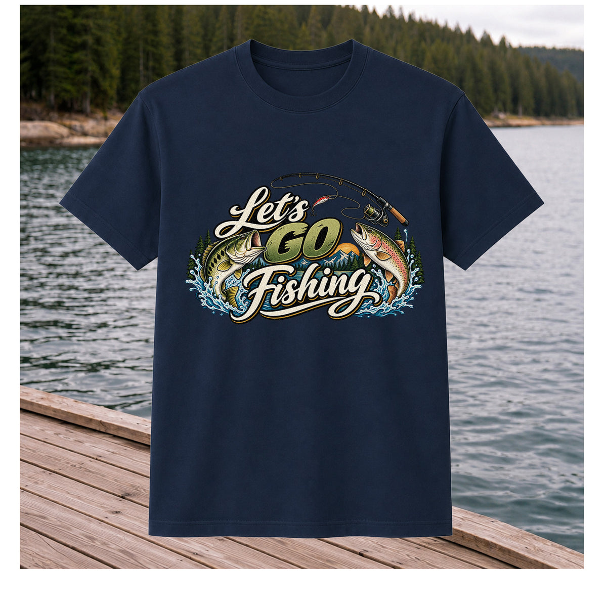 Let's Go Fishing Bass and Rainbow Trout Graphic T-Shirt