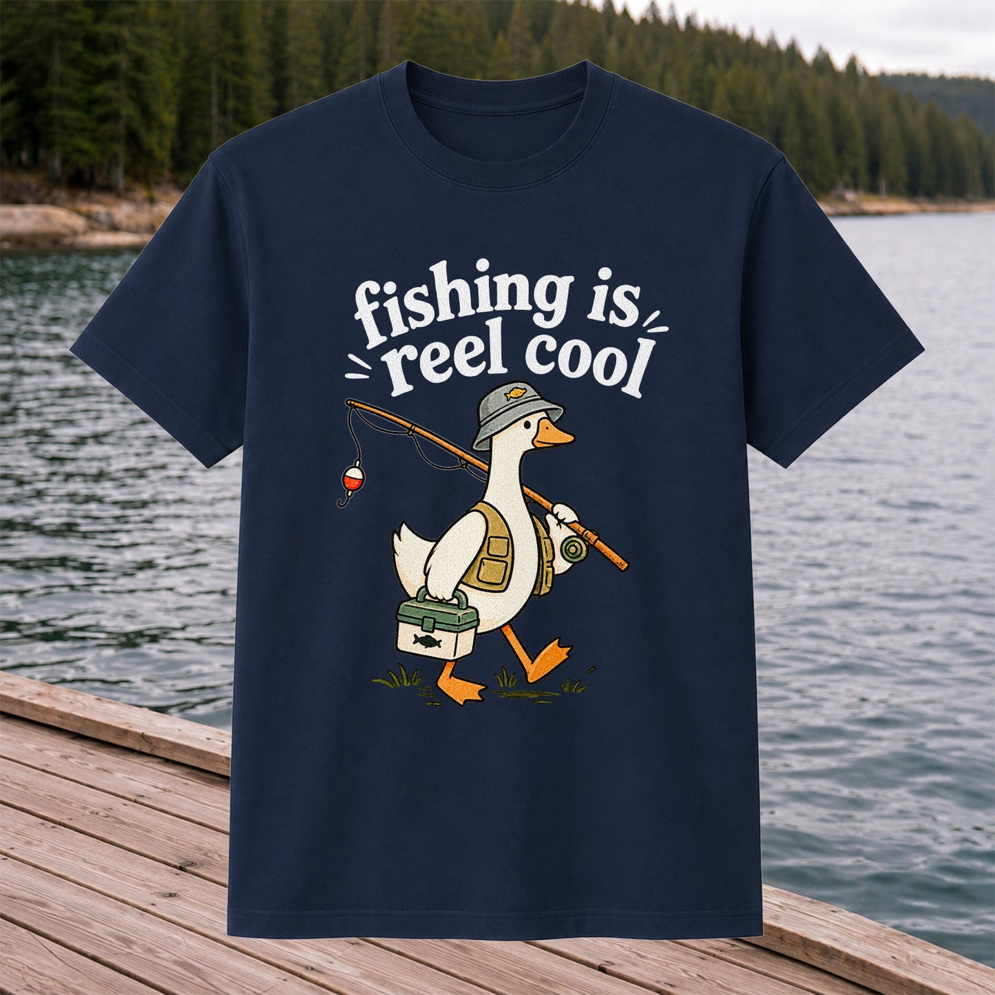 Fishing Is Reel Cool Duck Angler Funny Fishing T-Shirt