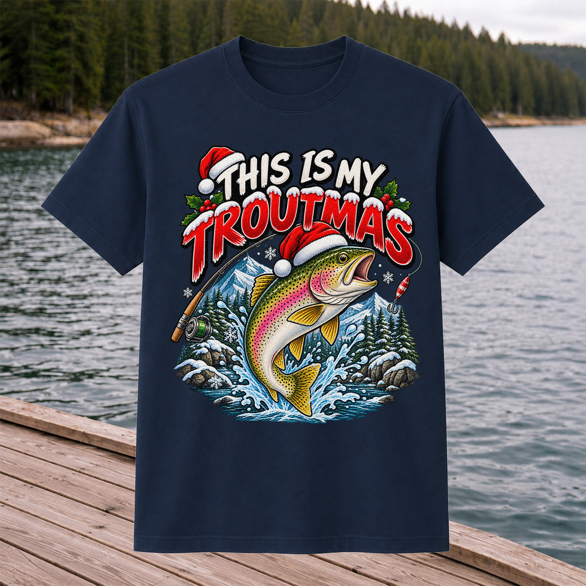 This Is My Troutmas Rainbow Trout Christmas Fishing T-Shirt