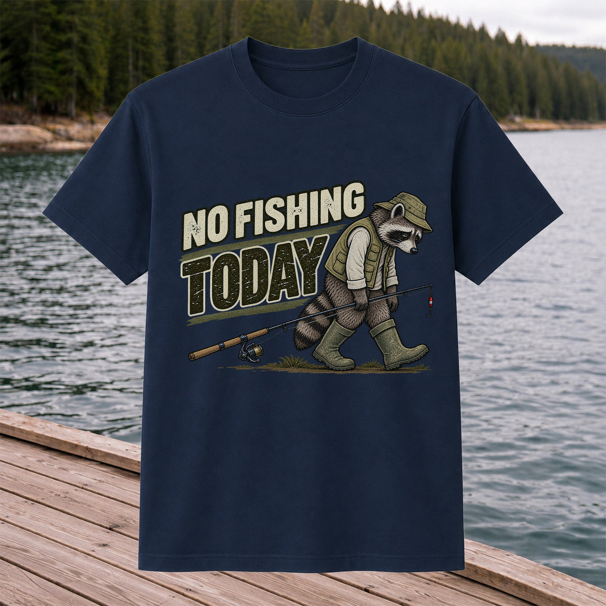 No Fishing Today Raccoon Funny Fishing T-Shirt