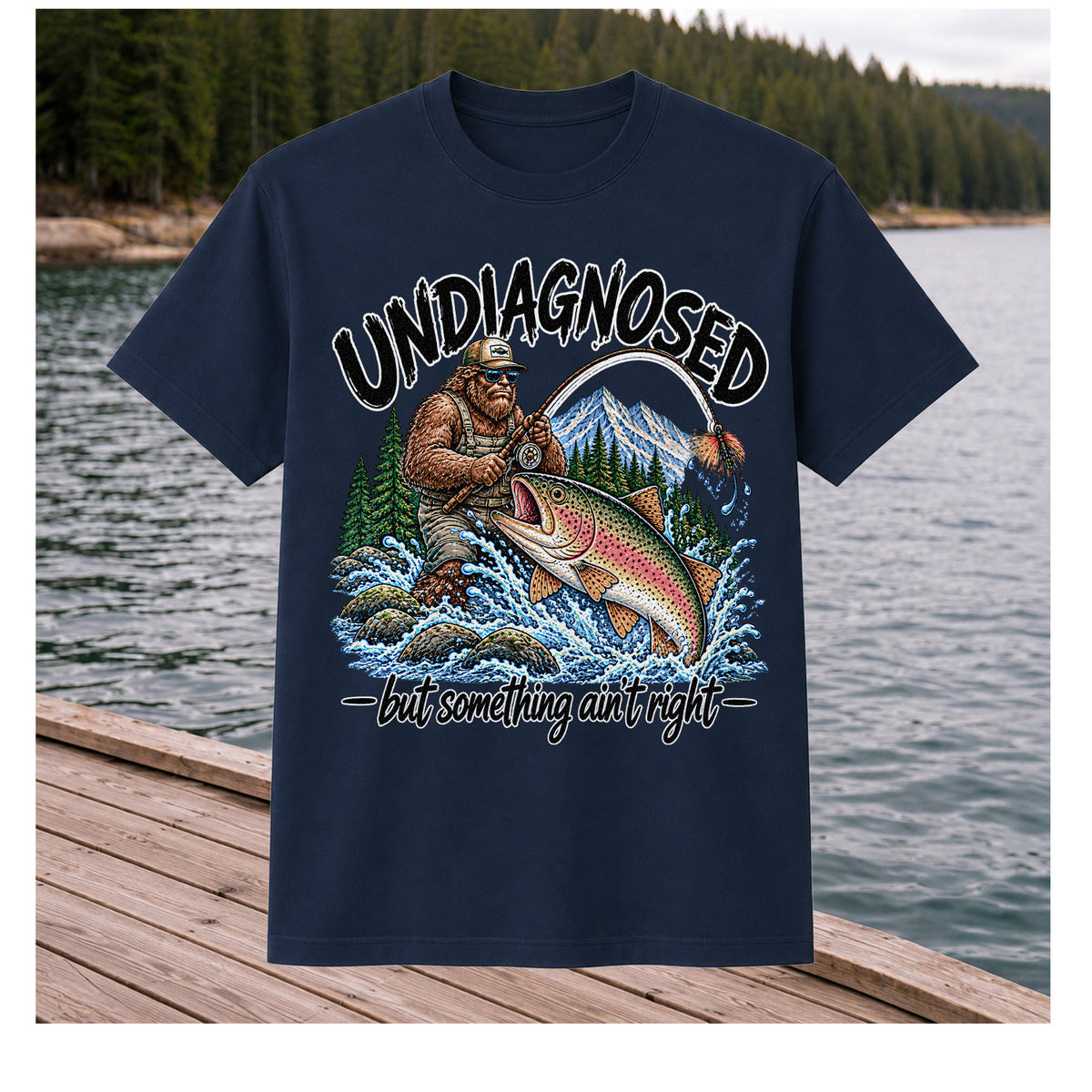 Undiagnosed But Something Ain't Right Bigfoot Trout Fishing T-Shirt
