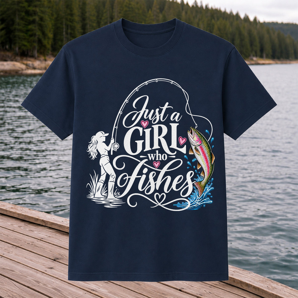 Just a Girl Who Fishes Rainbow Trout and Female Angler Fishing T-Shirt