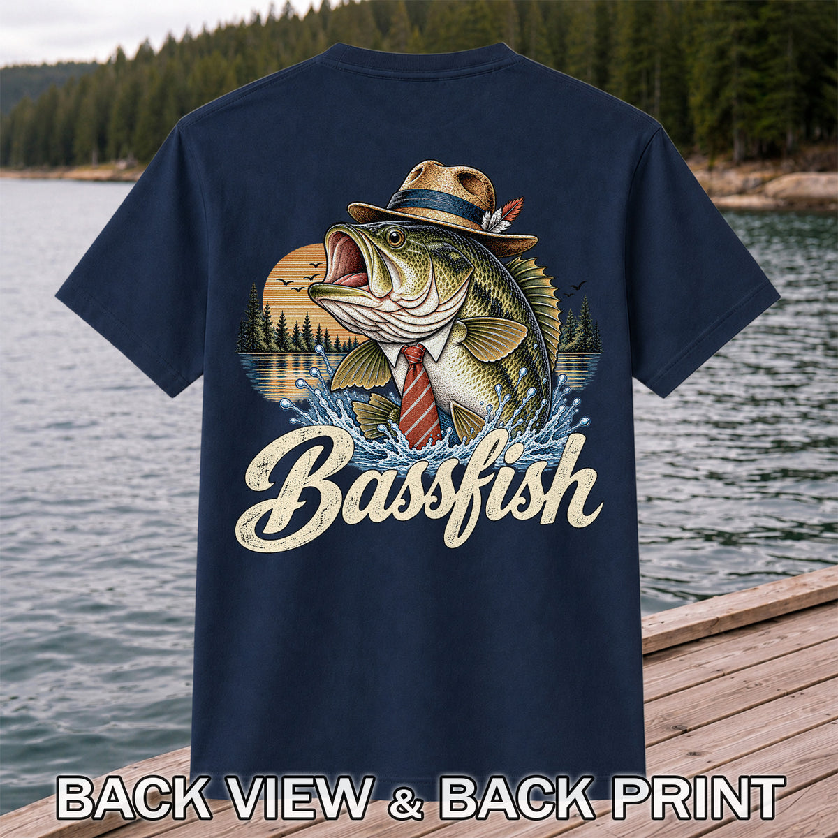 Cowboy Hat Bass Fishing Graphic T-Shirt | Back Print