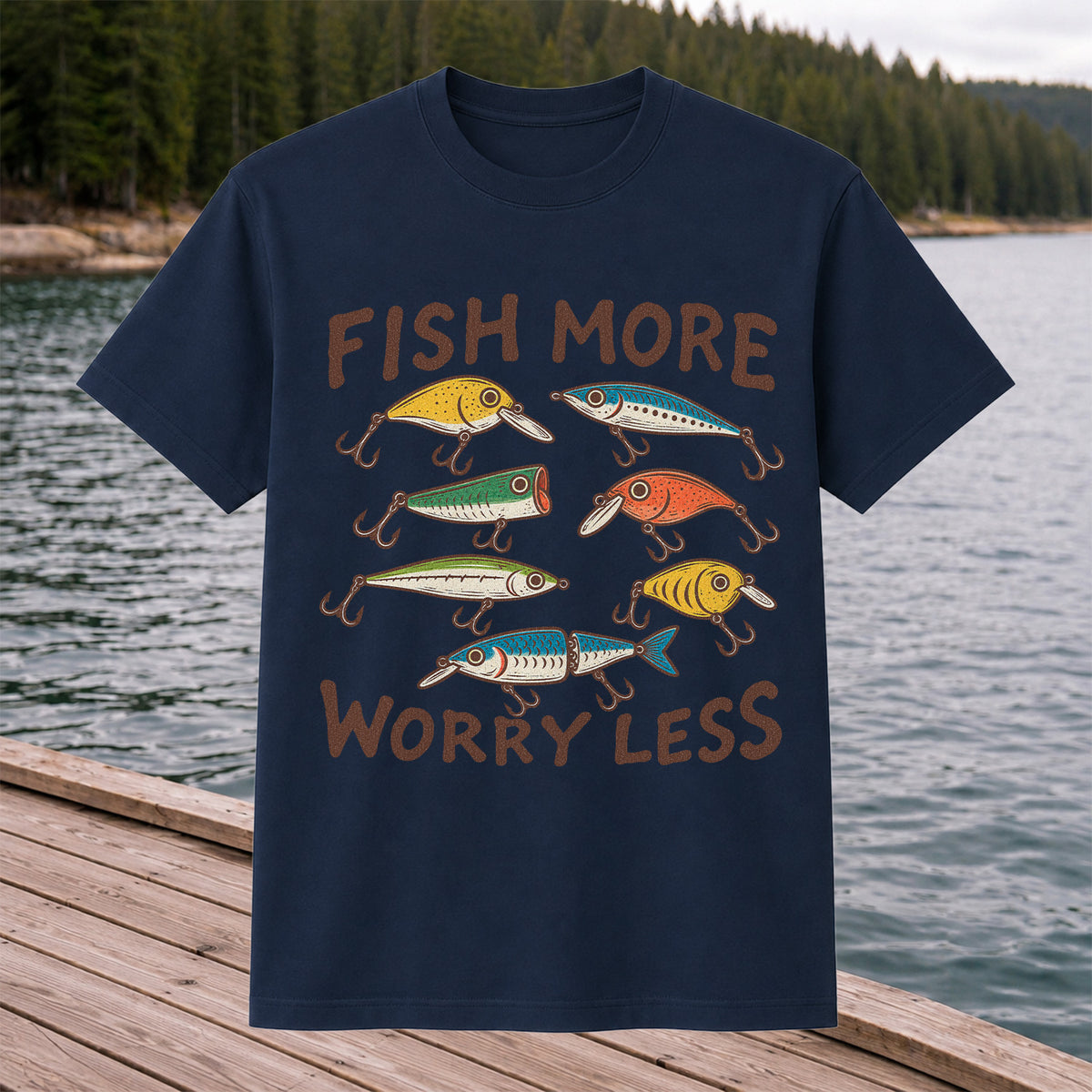 Colorful Fishing Lures and Hooks Graphic T-Shirt