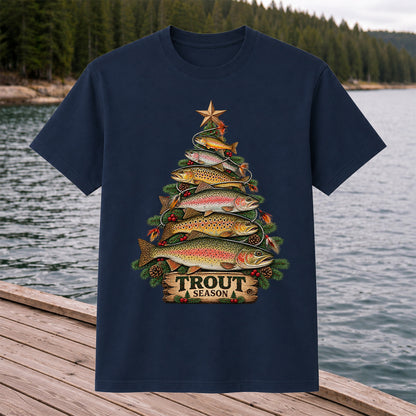 Trout Season Fish Christmas Tree Fishing T-Shirt