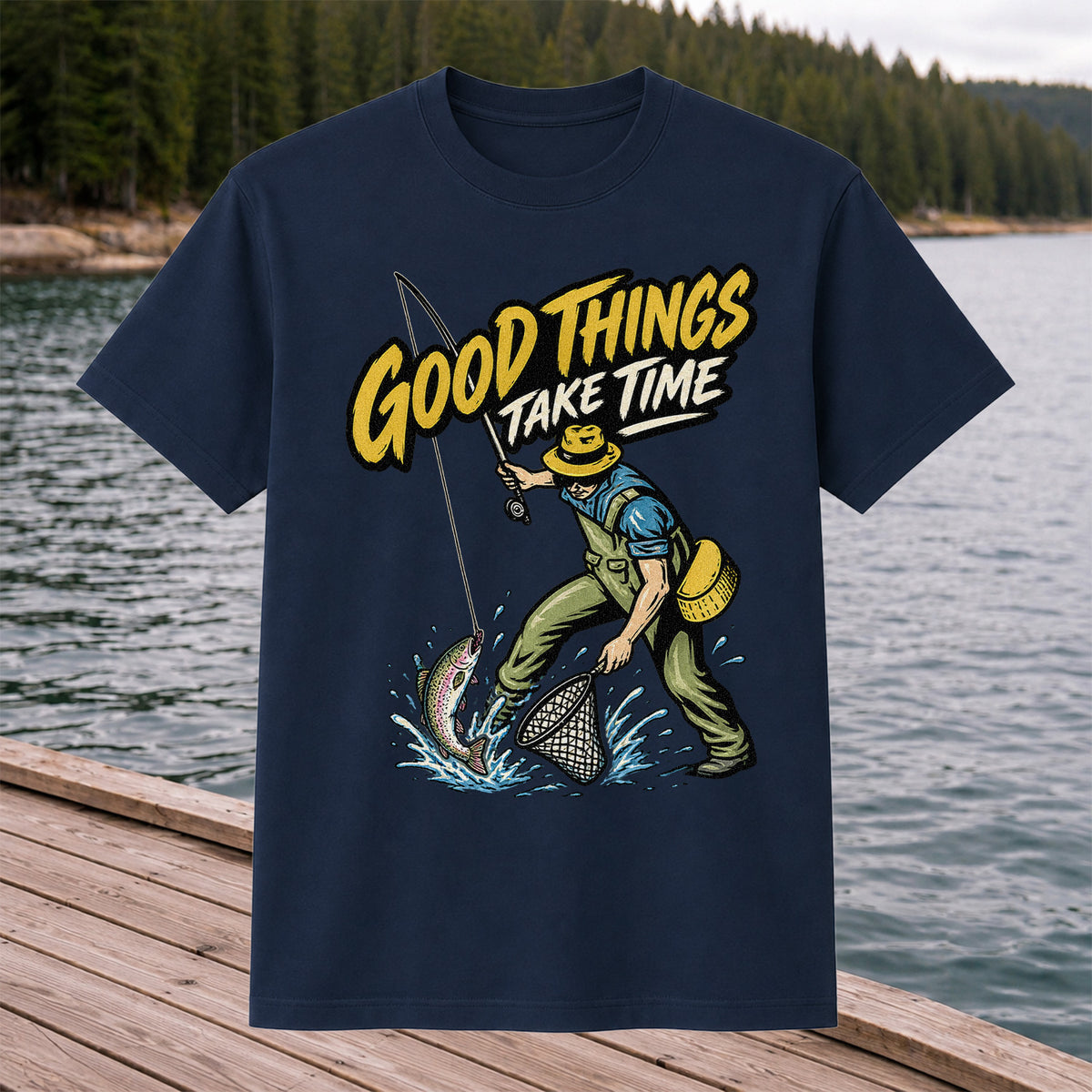 Good Things Take Time Rainbow Trout Fly Fishing Graphic T-Shirt