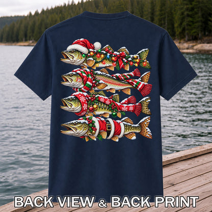 Christmas Trout Fishing Holiday Graphic T-Shirt | Back Print
