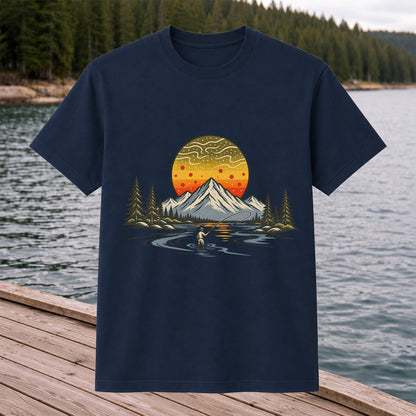 Mountain Sunset Fly Fishing Angler Graphic T-Shirt