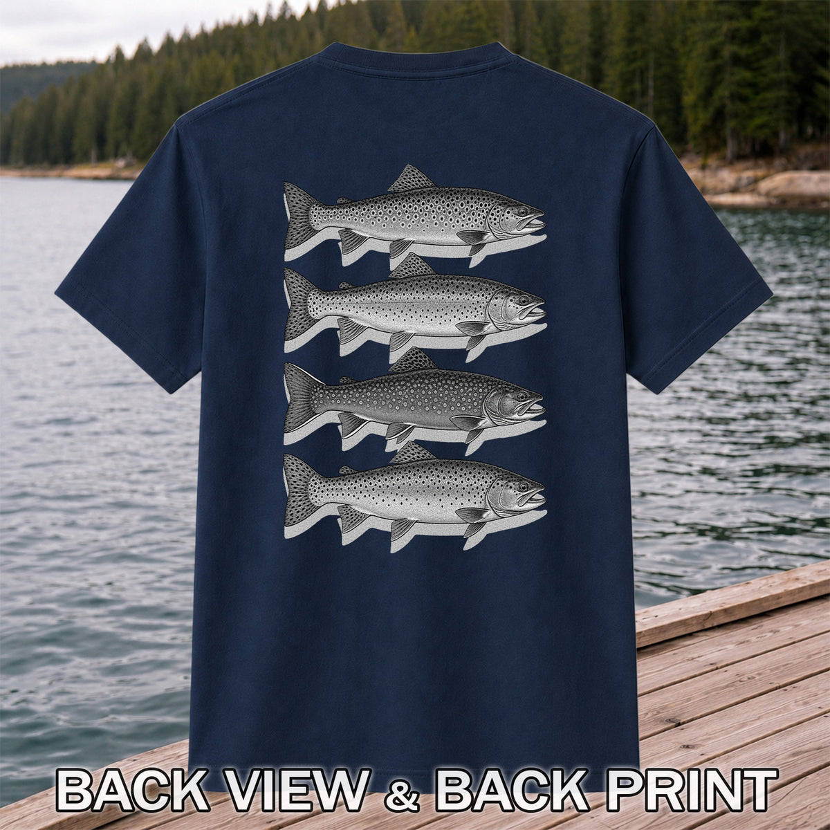 Vintage Trout Collection Freshwater Fishing Graphic T-Shirt | Back Print