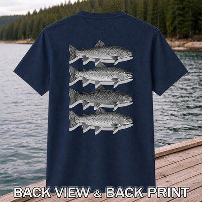 Vintage Trout Collection Freshwater Fishing Graphic T-Shirt | Back Print
