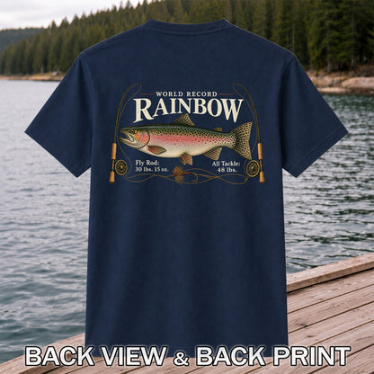 World Record Rainbow Trout Fly Fishing Graphic T-Shirt | Back Print