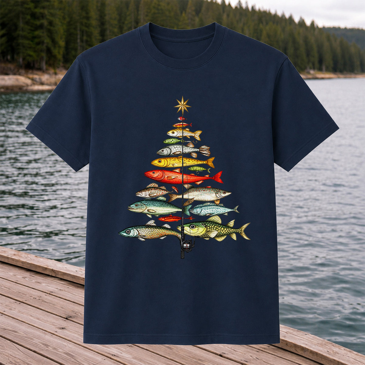 Vintage Fish Collection Fishing Rod Graphic T-Shirt