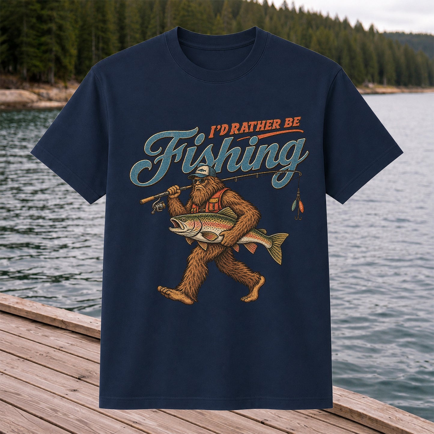 I'd Rather Be Fishing Bigfoot Trout Graphic T-Shirt