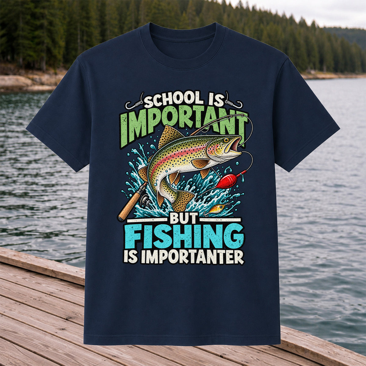 School Is Important But Fishing Is Importanter Rainbow Trout T-Shirt