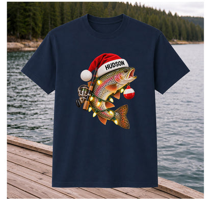 Hudson Santa Hat Rainbow Trout Christmas Fishing T-Shirt