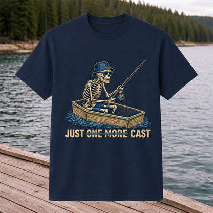 Just One More Cast Skeleton Fishing Boat Graphic T-Shirt