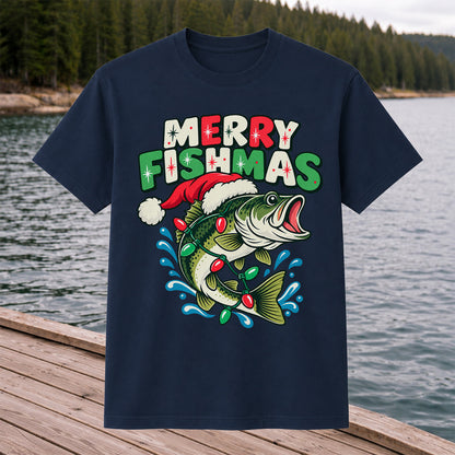 Christmas Bass Wrapped in Lights Graphic T-Shirt