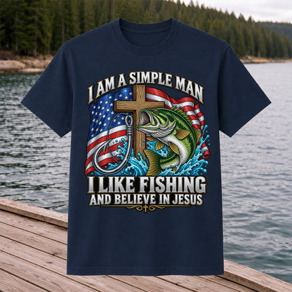American Flag Bass Fishing Faith Patriotic Graphic T-Shirt