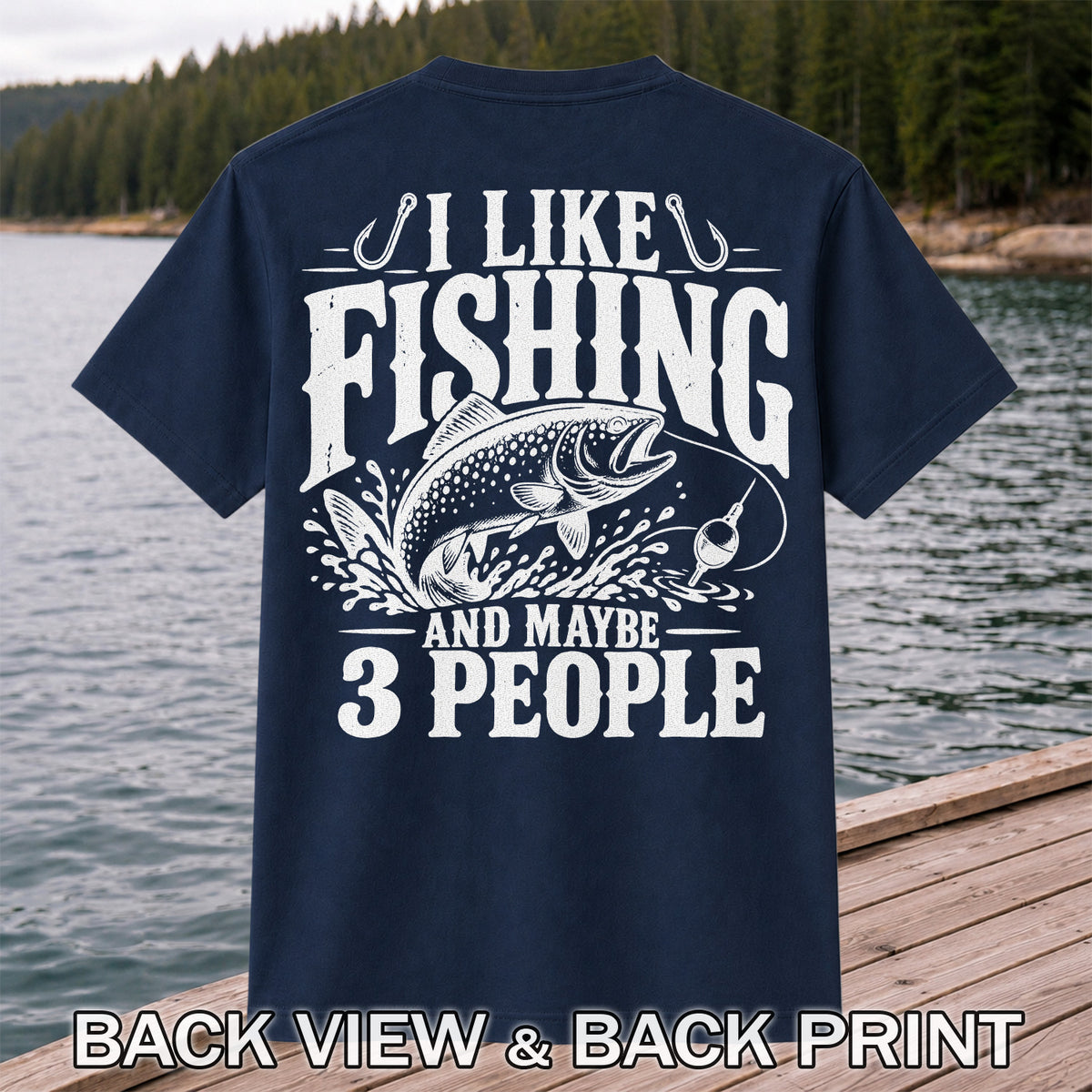 Funny Trout Fishing Three People Graphic T-Shirt | Back Print