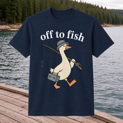 Off to Fish Funny Fishing Goose Graphic T-Shirt
