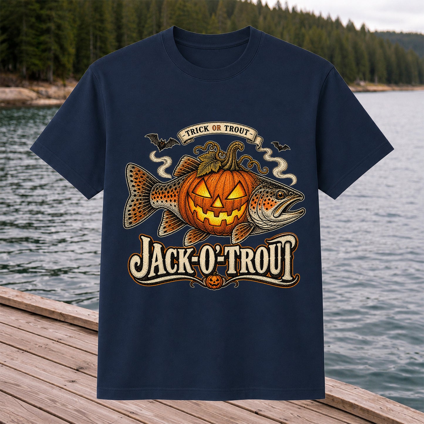 Jack-O'-Trout Trick or Trout Halloween Fishing T-Shirt