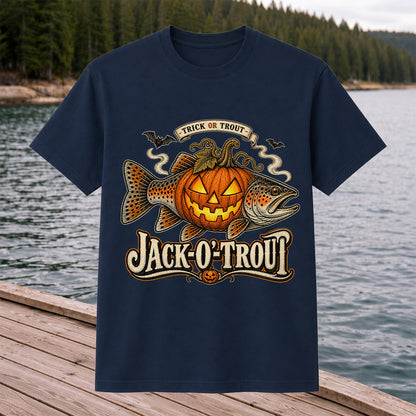 Jack-O'-Trout Trick or Trout Halloween Fishing T-Shirt
