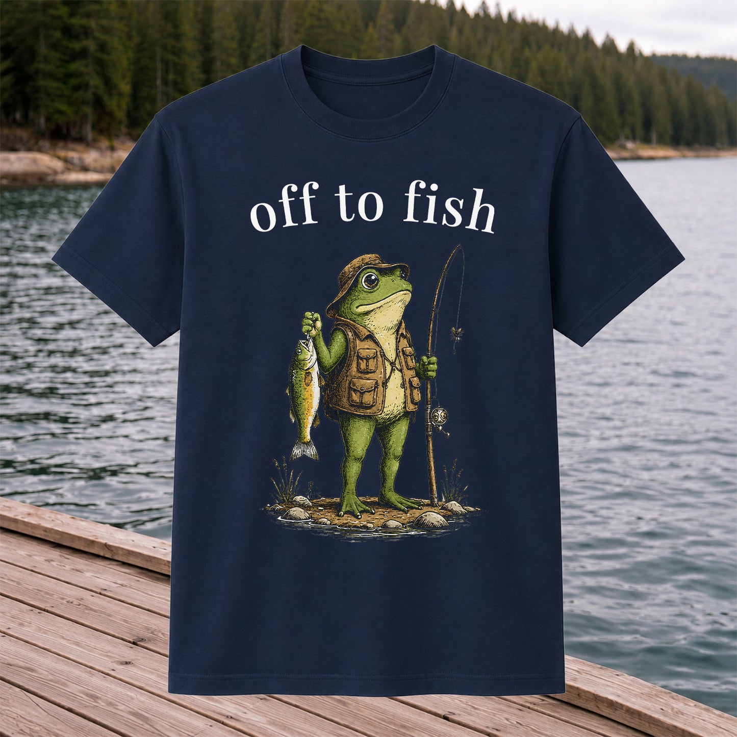 Off To Fish T-Shirt Funny Frog Fishing Shirt Vintage Angler Tee